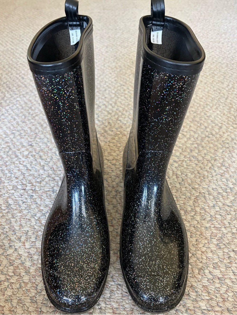 Capelli Black Glitter Rain Boots! Multi-Color Glitter. Size 11.